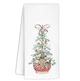 KRHFG Christmas Chinoiserie Kitchen Towels Decor,Red Bow Coquette Christmas Tree Towels Gifts,Red Christmas Hand Towels for Bathroom Kitchen,Grandmillennial Decor,16x24 Inches