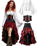 Women's Renaissance Pirate Wench Costume with Corset, Skirt & Blouse