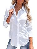 siliteelon Women's Button Down Shirts Long Sleeve Dress Shirts Wrinkle Free Collared Work Office Solid Blouses Corset Tops - White M