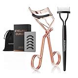 Eyelash Curler with Comb, Professional Volumizing Lash Lift Kit Lash Curler with Refill Pads for Home & Travel Uses, Rose Gold