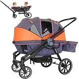 Freetex Wagon Stroller for 2 Kids, Double Seat, All-Terrain with Removable UV-Protection Canopy, Adjustable Push/Pull Handle, Cup Holders & Snack Tray for Baby and Toddler