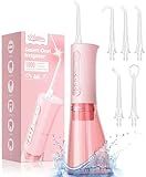 Water Dental Flosser Teeth Pick: Portable Cordless 4 Modes Flossers Pic 300ML Rechargeable Floss Pik Powerful IPX7 Waterproof Oral Irrigator for Cleaning Gum Care Braces for Home Travel (02_Pink)
