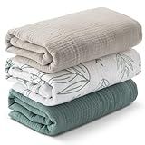 Muslin Swaddle Blankets for Newborn, 3 Pack Breathable Soft Receiving Blanket, Large 38 x 40 inches Swaddle Wrap Burping Clothes, Essentials Infant Shower Items, Toddler Gift (Bright Colors)