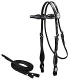 Tahoe Tack Leather Starry Night Studded Horse Headstall & Matching Reins, Black, Full Horse (17-1736-BK)