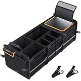 HEYTRIP Large Trunk Organizer With Built-in Leakproof Cooler Bag, 2 Tie-Down Straps, 4 Removable Dividers, Foldable Cover, Built with 2mm PE Board