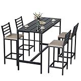 Jinrrenyi 5 Piece Outdoor Patio Bar Set, 54.7" Rectangular Counter Height High Top Bar Tables, 4 Cushioned 41" Bar Stools, Metal Bar Table and Chairs Set for Poolside, Balcony, Backyard, Porch