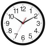 Rohioue 12 Inch Wall Clock Modern Battery Operated Silent Non Ticking Analog for Bedroom Office Living Room Home Kitchen Bathroom(Black)