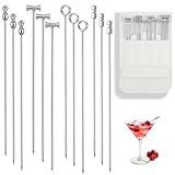 12PCS Metal Cocktail Picks for Drinks, Reusable Stainless Steel Martini Picks with Storage Bag, Dishwasher Safe Fancy Toothpicks for Appetizers & Olives, Bloody Mary Bar Supplies, Cocktail Skewers