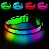 PWOD LED Dog Collar, Light Up Dog Collar USB Rechargeable, Nylon Adjustable Comfortable Soft Bright RGB 7 Colors Changeing Safety Light Glowing Collar for Medium and Large Dogs(Large,Green)