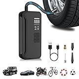 Tire Inflator Portable Air Compressor, 150PSI Cordless Air Pump with Digital Pressure Gauge,Fast Inflation Portable Tire Inflator for Car, Bicycle, Motorcycle, Ball and More, LED Light, Black