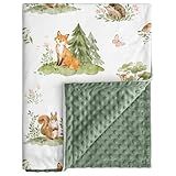 Civarua Kids Baby Blanket for Boys Girls, Super Soft Double Layer Minky Dot Blanket with Woodland Animals, 30x40 Inch Lightweight Dotted Backing for Infant Toddler Nursery Crib, Sensory Security Throw