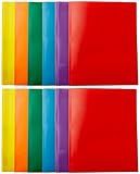 Amazon Basics Heavy Duty Plastic Folders with 2 Pockets for Documents, Letter Size Paper, School Supplies Organization, Assorted Colors, Pack of 12