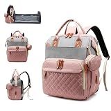 Lamroro Diaper Bag with Changing Station, Waterproof 3 in 1 Diaper Backpack with Foldable Changing Pad, Large Travel Backpack for Mom & Dad, Baby Gift for Baby Girl & Boy, Pink-Grey