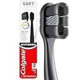 Colgate Total Active Prevention Soft Bristle Whitening Toothbrushes, Soft Toothbrush with Charcoal Infused Bristles, Helps Whiten and Reaches Deeper Along the Gumline and Between Teeth, Black, 2 Pack