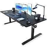 FEZIBO 71 x 37 Inch Electric Standing Desk with Integrated Dual-Beam, Height Adjustable Computer Desk for Home Office Workstation, 1" Thick Large 3-Piece Tabletop Black