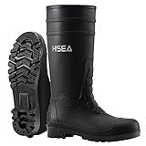 HISEA Men's Steel Toe Rain Boots PVC Rubber Boots, Waterproof Garden Fishing Outdoor Work Boots, Durable Slip Resistant Knee Boots for Agriculture and Industrial Working, Black Size 10