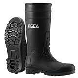 HISEA Men's Steel Toe Rain Boots PVC Rubber Boots, Waterproof Garden Fishing Outdoor Work Boots, Durable Slip Resistant Knee Boots for Agriculture and Industrial Working, Black Size 10