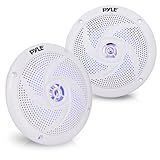 Pyle Marine Speakers - 5.25 Inch 2 Way Waterproof and Weather Resistant Outdoor Audio Stereo Sound System with LED Lights, 180 Watt Power and Low Profile Slim Style - 1 Pair - PLMRS53WL