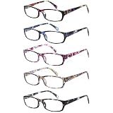 Kerecsen Reading Glasses 5 Pairs Fashion Ladies Readers Spring Hinge with Pattern Print Eyeglasses for Women (Mix Color -2, 1.75)