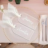 20pcs Clear Acrylic Place Cards with Ribbon Wedding Reserved Sign Table Seating Name Card Blank Gift Tag for Banquet Reception Engagement Dinner Birthday Party Guest Name Table Setting Number