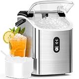 Antarctic Star Nugget Ice Maker Countertop with Soft Chewable Ice, Portable Sonic Ice Maker with Basket and Scoop, Removable Top Cover, Auto-Cleaning for Home/Party/RV/Camping (Stainless Steel Silver)