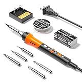 60W Adjustable Temperature Soldering Iron Kit - 9-in-1 With 5 Tips, Solder Wire Stand for Soldering and Repair