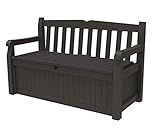 Keter Solana 70 Gallon Storage Bench Deck Box for Patio Furniture, Front Porch Decor and Outdoor Seating – Perfect to Store Garden Tools, Brown/Brown
