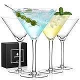 Qipecedm Martini Glasses Set of 4, 9 oz Crystal Cocktail Glasses, Hand Blown Crystal Martini Glasses for Espresso Martini, Cosmopolitan, Gimlet, Home Bar, Party, Martini Glassware Gift Set (Stem)