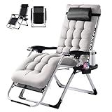VINGLI Padded Zero Gravity Chair, Lounge Chair with Removable Cushion & Tray， Folding Reclining Patio Chairs， Recliner Chair for Lawn，Indoor and Outdoor