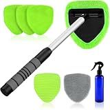 XINDELL Interior Windshield Cleaner Tool – Car Interior Window Cleaning Kit with Extendable Handle & 4 Microfiber Pads, Auto Wiper Inside Compact Windshield Brush for Car & Home Windows
