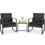 Flamaker 3 Pieces Patio Furniture Set Outdoor Wicker Bistro Chair (Black)