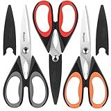 iBayam 3-Pack 8.5"Kitchen Scissors All Purpose Heavy Duty with Protective Sheath, Soft Grip Comfort Handle, Dishwasher Safe Kitchen Utensils Gadgets Set, Stainless Cooking Meat Poultry Food Shears