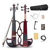 ModouString 4/4 Full Size Electric Violin – Silent Electric Violin with Headphone Jack, Ebony Fittings – Includes Case, Bow, – Ideal for Practice & Performance (Red)