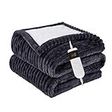 Qieryun Heated Blanket Electric Throw, Soft Flannel Heating Blanket with 8 Hours Auto Off 10 Fast Heating Levels Machine Washable Sherpa Heated Blanket with Overheating Protection