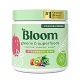 Bloom Nutrition Greens and Superfoods Powder for Digestive Health, Greens Powder, Digestive Enzymes, Probiotics, Spirulina, Chlorella for Bloating & Gut Support, Green Juice, 30 SVG, Strawberry Kiwi
