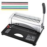 ATPEAM Comb Binding Machine 21-Holes 450 Sheets Capacity with 100 PCS 3/8'' Spines Comb Binding Machine for Letter Size, A4, A5
