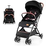 BABY JOY Lightweight Baby Stroller, Compact Toddler Travel Stroller for Airplane, Infant Stroller w/ 5-Point Harness, Adjustable Backrest/Footrest/Canopy, Storage Basket, Easy One-Hand Fold (Black)