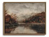 KISSFOX Framed Wall Art Decor Vintage Landscape Pictures Wall Decor Fall Lake Scenery Canvas Art Moody Countryside Paintings Artwork For Bedroom Kitchen Living Room
