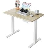 HUANUO 32x19 Inch Small Electric Standing Desk, Adjustable, Light Walnut