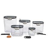ProKeeper+ Airtight Food Storage Container Set – Clear Plastic Flour and Sugar Canister Set with Magnetic Accessories for Kitchen Organization (Grey, 9-Piece)