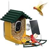 NAVFS Smart Bird Feeder with Camera Solar Powered & AI Bi rd Identification, 2.4Ghz WiFi Bird feeders for Outdoors, 2K Live Video, Instant Arrival Alerts-Green-Yellow