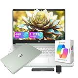 HP Flagship 14" HD Student&Business Laptop with AI Copilot, 13th Gen Intel 4-Core, 4GB RAM, 1.12TB Storage (128GB UFS + 1TB Docking Station), 1 Year Office 365, Wi-Fi 6, Win 11 S, Willow Green
