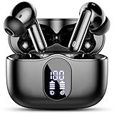 Wireless Earbuds, Bluetooth 5.4 Headphones Bass Stereo, Ear Buds with Noise Cancelling Mic, LED Display in Ear Earphones Clear Calls, IP7 Waterproof Bluetooth Earbuds for Phones/Laptop/Sports, Black
