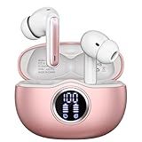 Fhumsh A10 Pro Wireless Earbuds Bluetooth 5.3 HiFi Stereo, 50H Playback LED Digital Display Earphones, ENC Noise Cancelling Mic, Ergonomic Sport Headphone Headset for Gym/Running/Work - Rose Gold
