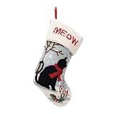 Glitzhome Cat Christmas Stocking, 20 Inch Handmade Hooked Vintage Xmas Fireplace Hanging Decor with 3D Appliqué, Red Acrylic-Polyester Holiday Stocking for Pet Lovers