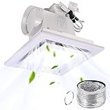 FEITON Square Bathroom Exhaust Fan with LED Light, 110 CFM 30W 4 Inch Duct, 110-220V 1.0 Sones Quiet Bathroom Ventilation Fan Light Combo Ceiling Mount