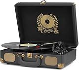 Vinyl Record Player Bluetooth Turntable 3-Speed Suitcase Portable Vintage Belt-Driven Record Player with Built-in Speakers RCA Line Out AUX in Headphone Jack LP Recording to Convert Records to MP3