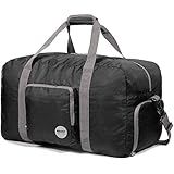 24" Foldable Duffle Bag 60L for Travel Gym Sports Lightweight Luggage Duffel By WANDF (24 inches (60 Liter), Black 24'')