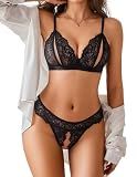 Avidlove Black Floral Lace Bra and Panty Set for Women Cutout Lingerie