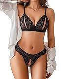 Avidlove Black Floral Lace Bra and Panty Set for Women Cutout Lingerie Sexy Outfits